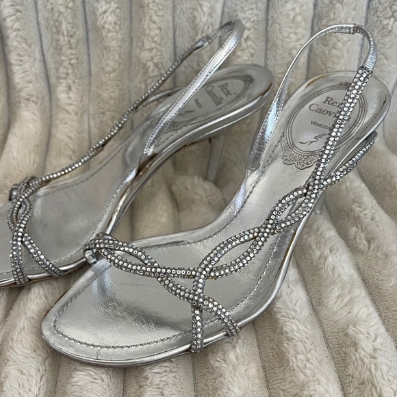 Rene Caovilla silver Treccia leather rhinestone crystal heels RARE VINTAGE 00’s - Picture 1 of 3